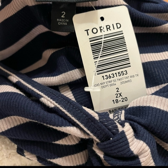 Torrid navy striped twist ruched stretch ribbed dress 2 plus size - Picture 2 of 6